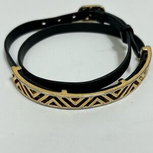 Stella & Dot Ally Double Wrap Bracelet Black Leather and Gold Plated Hardware